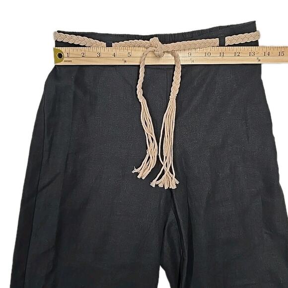 Rachel Zoe Womens Embroidered Linen Blend Pants Black XS Drawcord Belt Scallops - Picture 7 of 7
